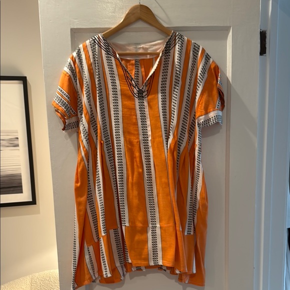Lemlem Orange Short Sleeve Asymmetrical Tunic - Picture 1 of 5